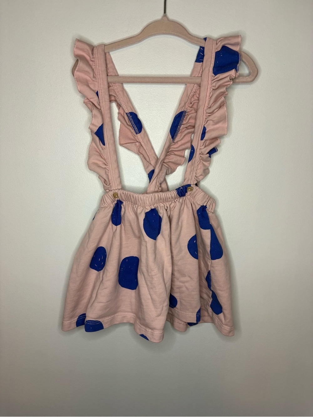 Girls Pink Polka Dot Suspender Skirt with Ruffle Straps